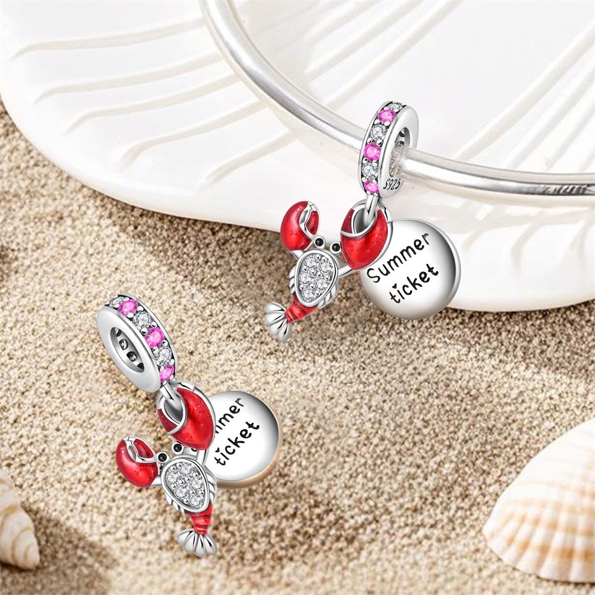 Pangama Jewelry Lobster & Summer Ticket Dangle Charm