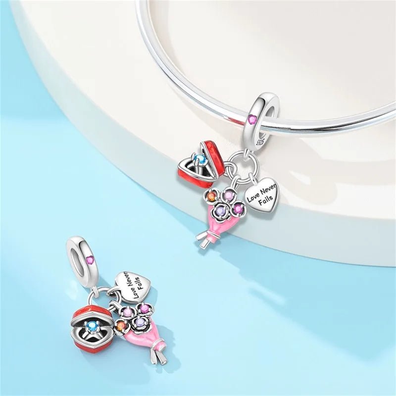 Pangama Jewelry Love Never Fails Bouquet & Ring Dangle Charm
