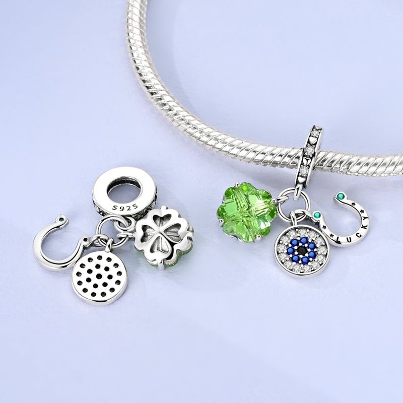 Pangama Jewelry Lucky Clover, Evil Eye & Horseshoe Triple Dangle Charm