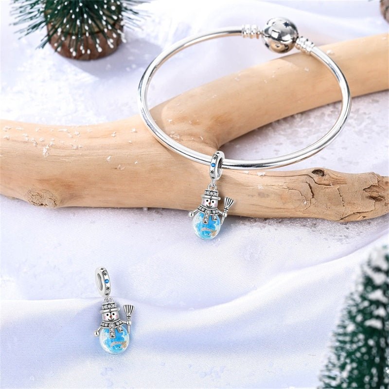 Pangama Jewelry Luminous Snowman with Blue Globe Dangle Charm