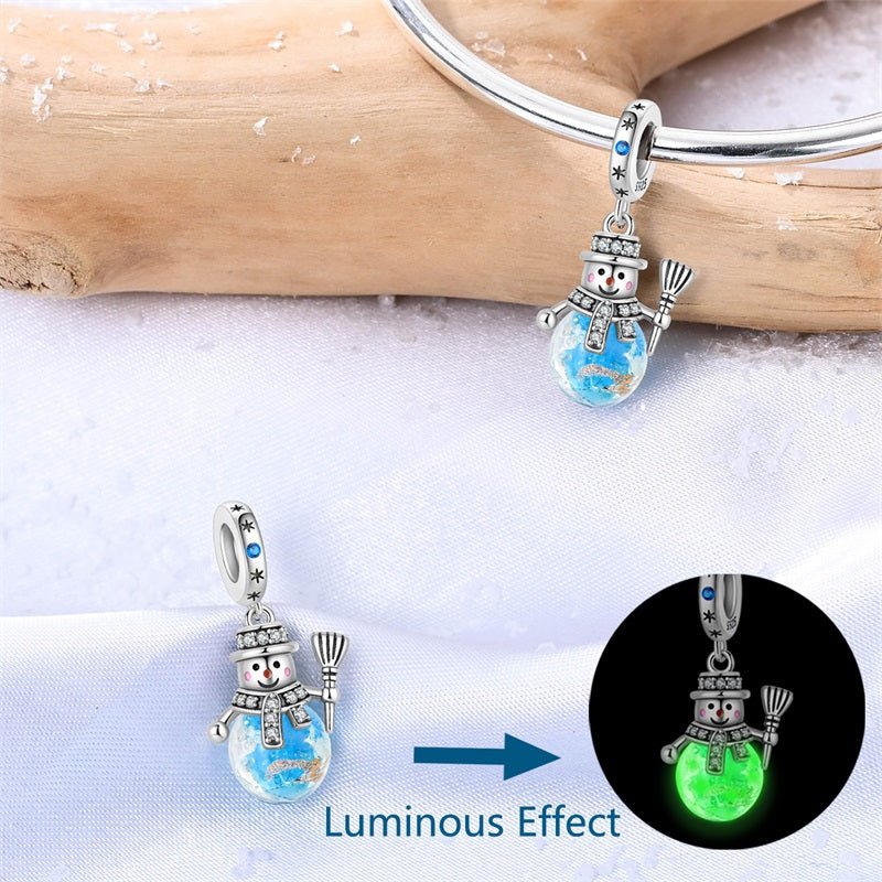 Pangama Jewelry Luminous Snowman with Blue Globe Dangle Charm