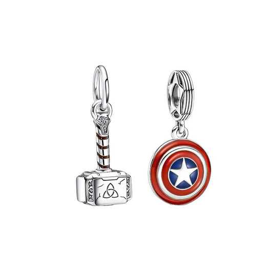 Marvel Thor's Hammer and Captain America Shield Charm Duo