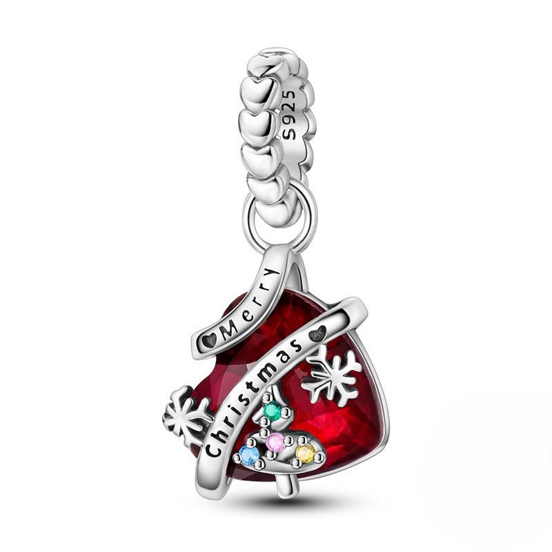 Pangama Jewelry Merry Christmas Tree & Red Heart Dangle Charm