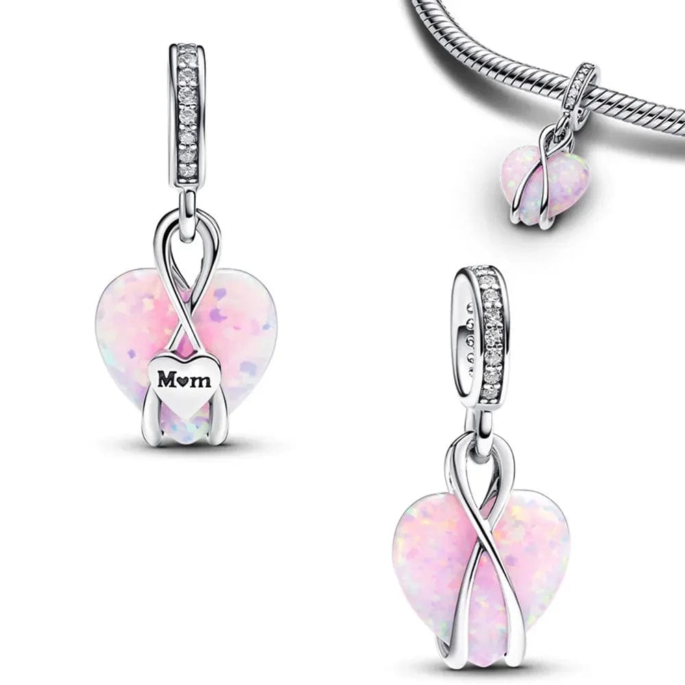 Mom Opalescent Heart Dangle Charm