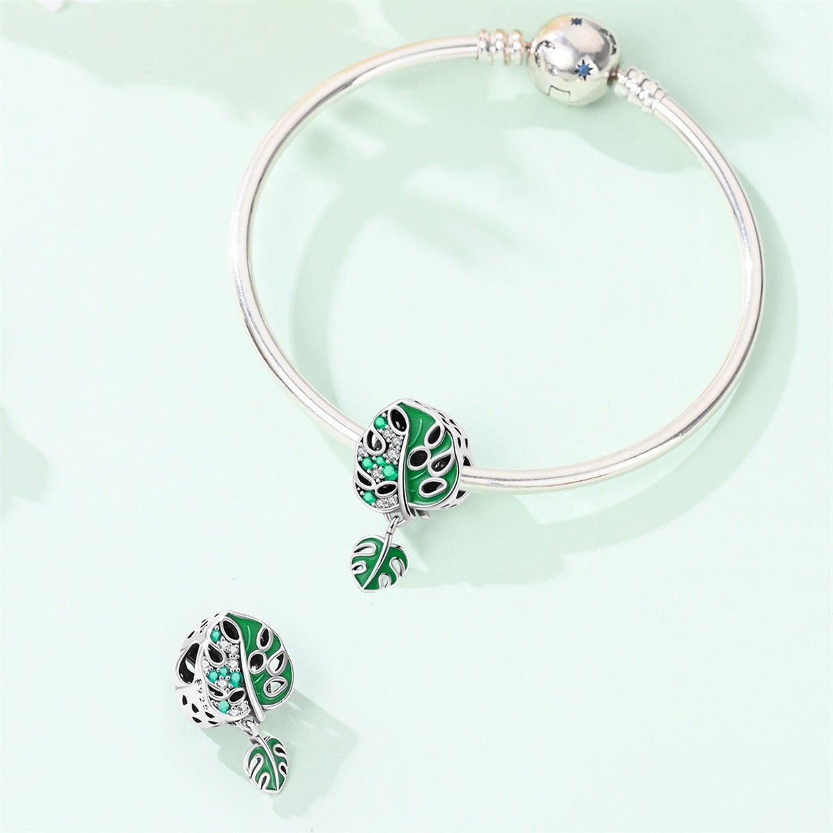 Pangama Jewelry Monstera Leaf & Green Crystal Dangle Charm