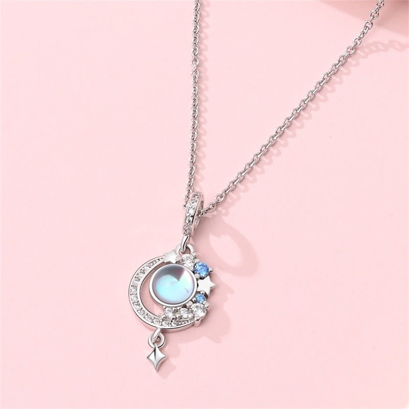 Pangama Jewelry Moon & Star Necklace with Blue Stone