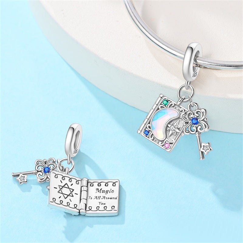 Pangama Jewelry Moonlight Magic Book & Key Dangle Charm
