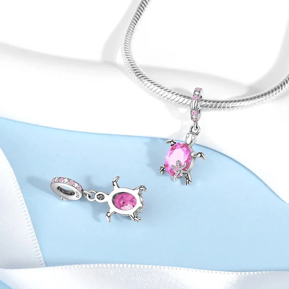 Pangama Jewelry Murano Glass Pink Sea Turtle Dangle Charm