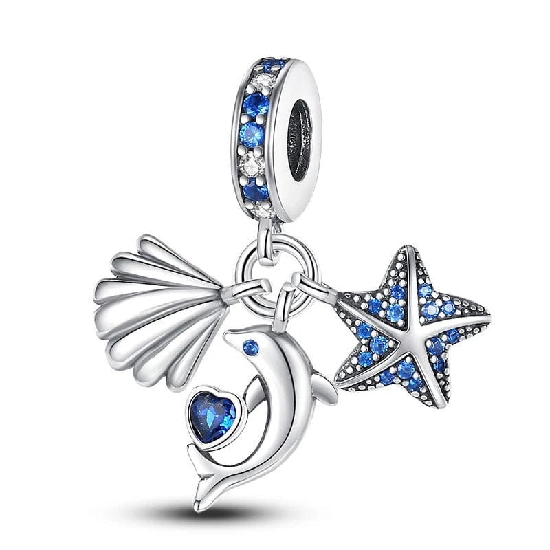 Ocean Fish Starfish and Seashell Triple Dangle Charm