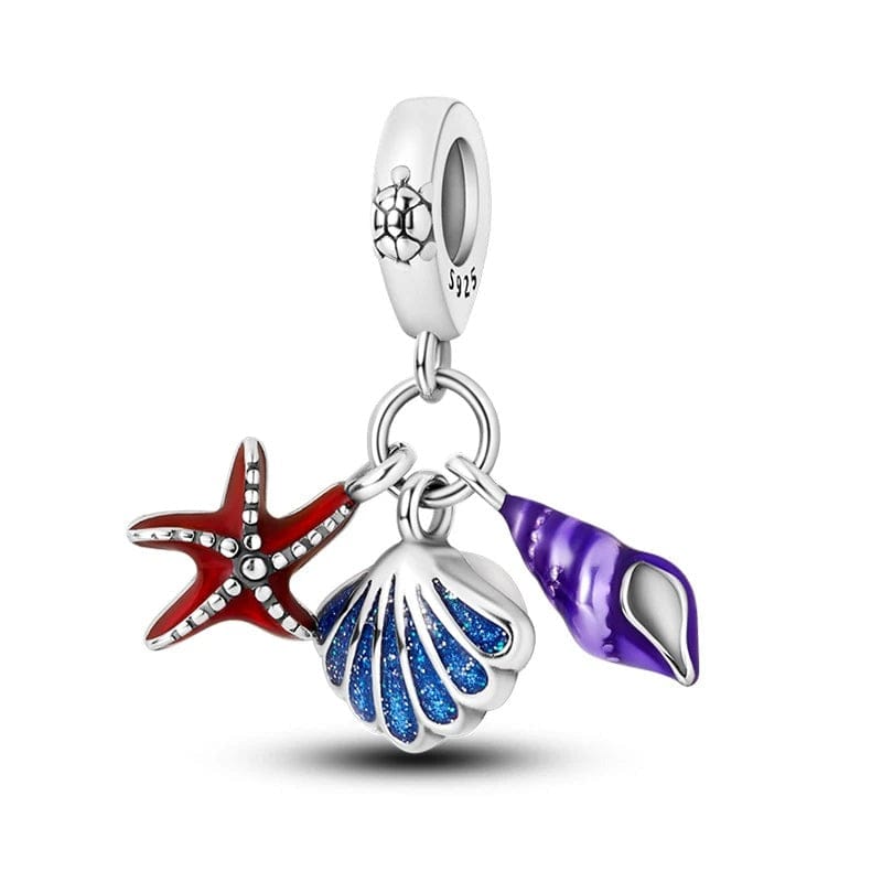 Ocean Seashell Starfish Triple Dangle Charm