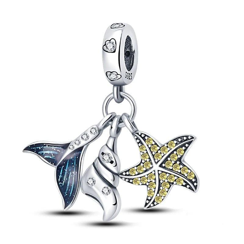 Ocean Whale Tail and Starfish Triple Dangle Charm