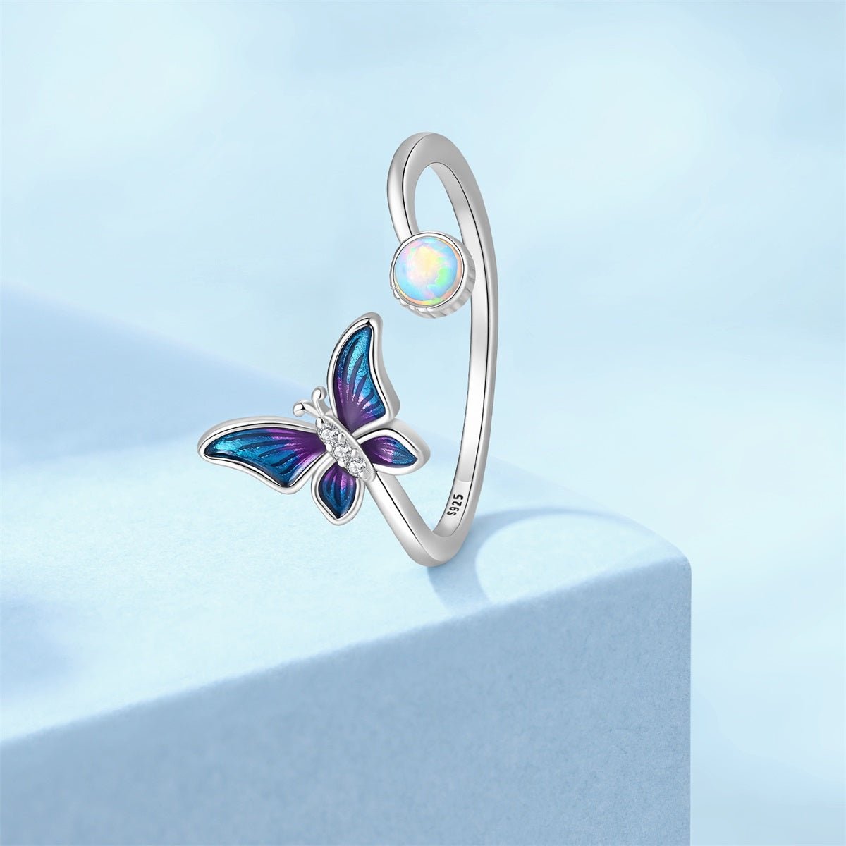 Pangama Jewelry Opal & Blue Butterfly Adjustable Ring