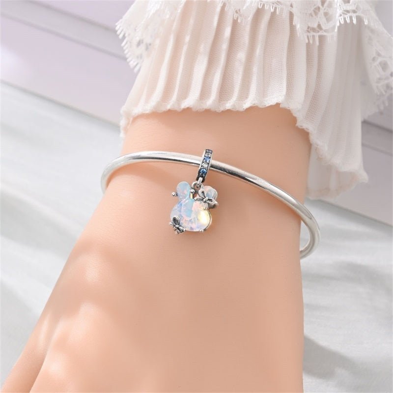 Pangama Jewelry Opal Bunny with Blue Crystal Accents Dangle Charm