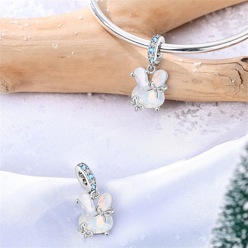 Pangama Jewelry Opal Bunny with Blue Crystal Accents Dangle Charm