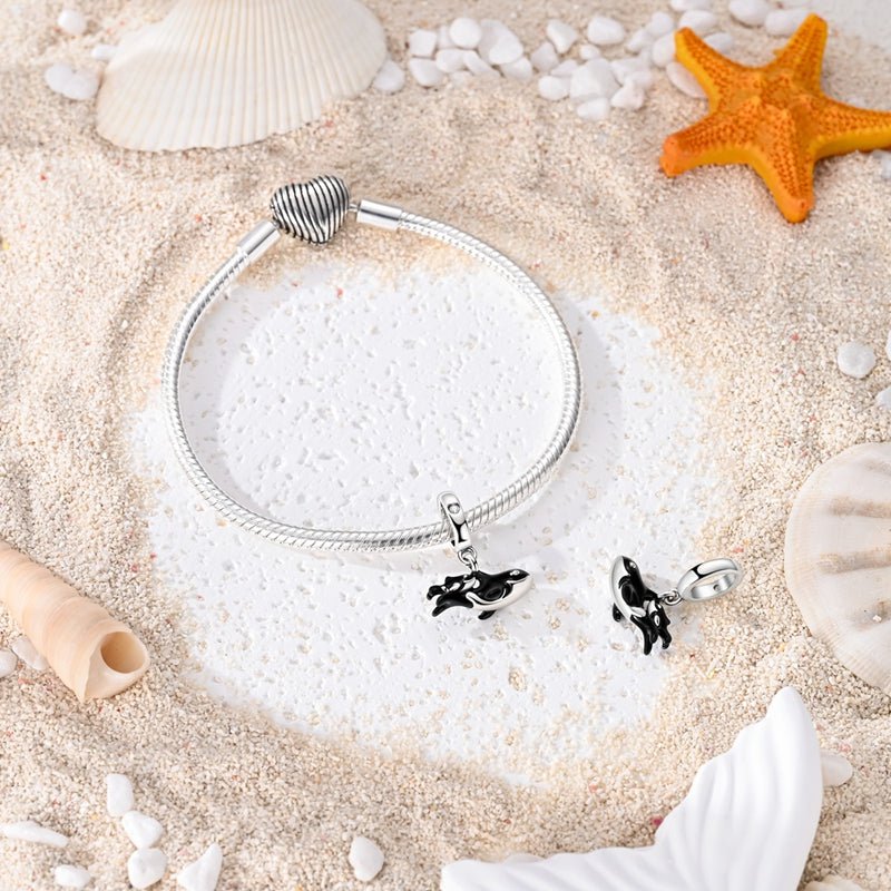 Pangama Jewelry Orca Whale Mother & Baby Dangle Charm