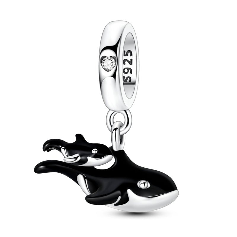 Pangama Jewelry Orca Whale Mother & Baby Dangle Charm