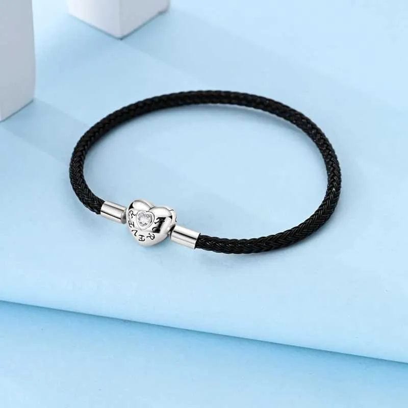 Pangama Jewelry Bracelet Black Braided Leather Bracelet with Heart Clasp