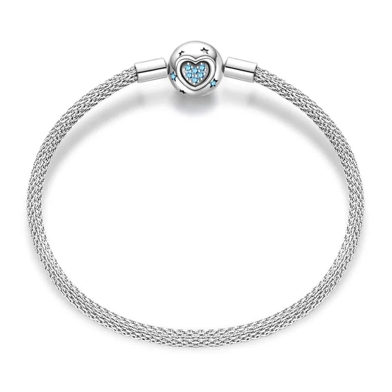 Pangama Jewelry Bracelet Blue Heart Charm Bracelet – Mesh Chain with Star Accents