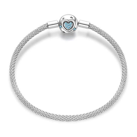 Pangama Jewelry Bracelet Blue Heart Charm Bracelet – Mesh Chain with Star Accents