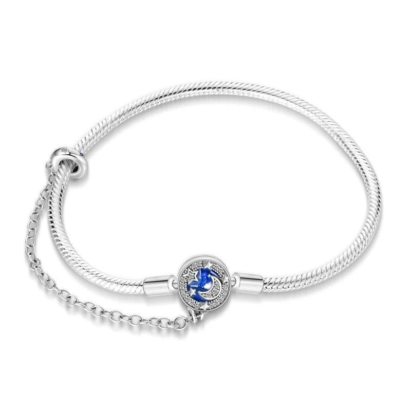 Pangama Jewelry Bracelet Crescent Moon with Star Bracelet, Blue Enamel and Crystal Accents