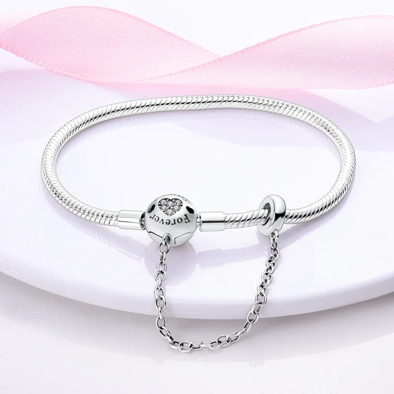 Pangama Jewelry Bracelet Forever Snake Chain Bracelet with Heart Clasp and Safety Chain