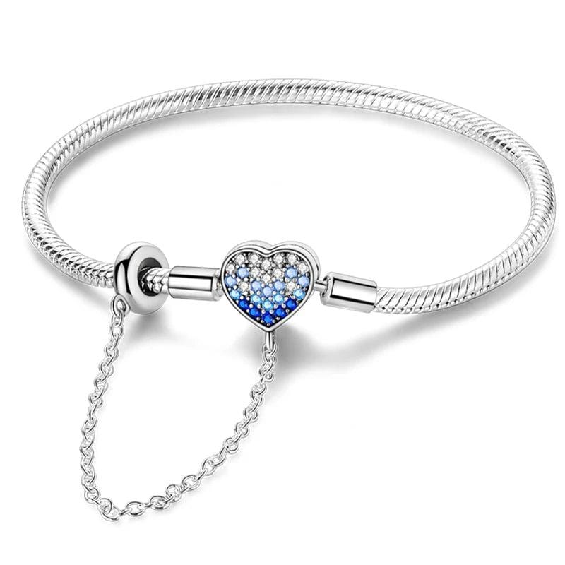 Pangama Jewelry Bracelet Heart Charm Bracelet with Blue Gradient Crystals and Safety Chain