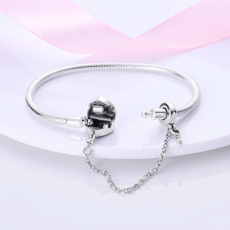 Pangama Jewelry Bracelet Heart Lock Charm Bracelet with Pink Accents and Safety Chain