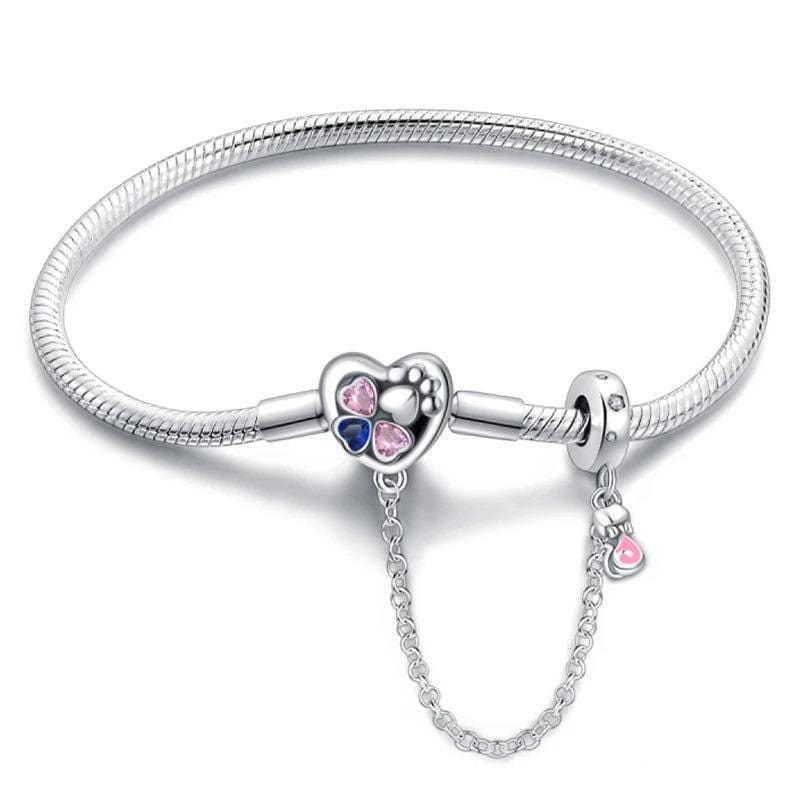 Pangama Jewelry Bracelet Heart & Paw Charm Bracelet with Safety Chain