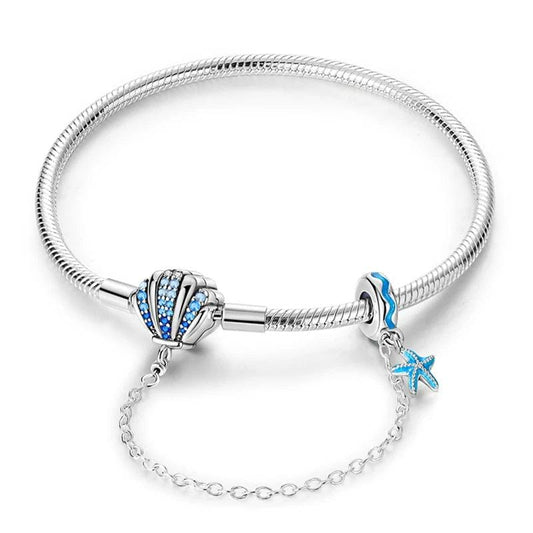 Pangama Jewelry Bracelet Ocean-Themed Bracelet with Blue Crystal Seashell and Starfish Charms