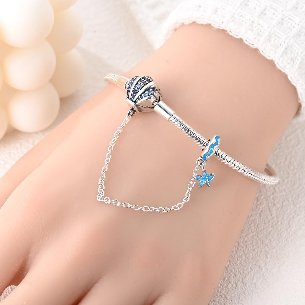 Pangama Jewelry Bracelet Ocean-Themed Bracelet with Blue Crystal Seashell and Starfish Charms