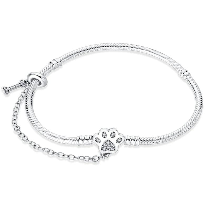 Pangama Jewelry Bracelet Paw Print Charm Bracelet with Bone and Safety Chain