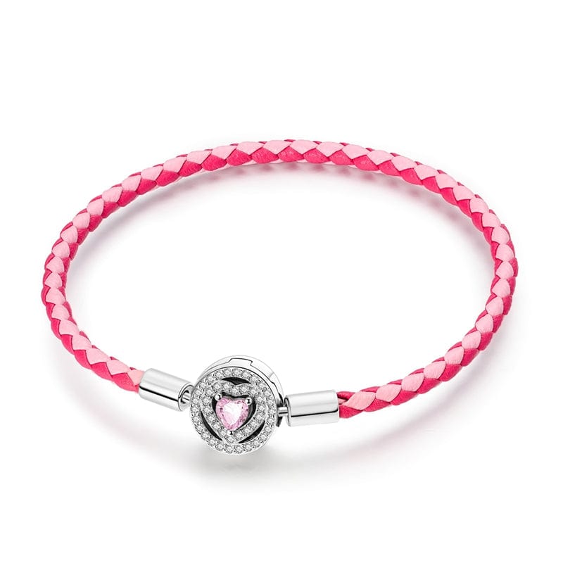 Pangama Jewelry Bracelet Pink Braided Leather Bracelet with Heart Clasp