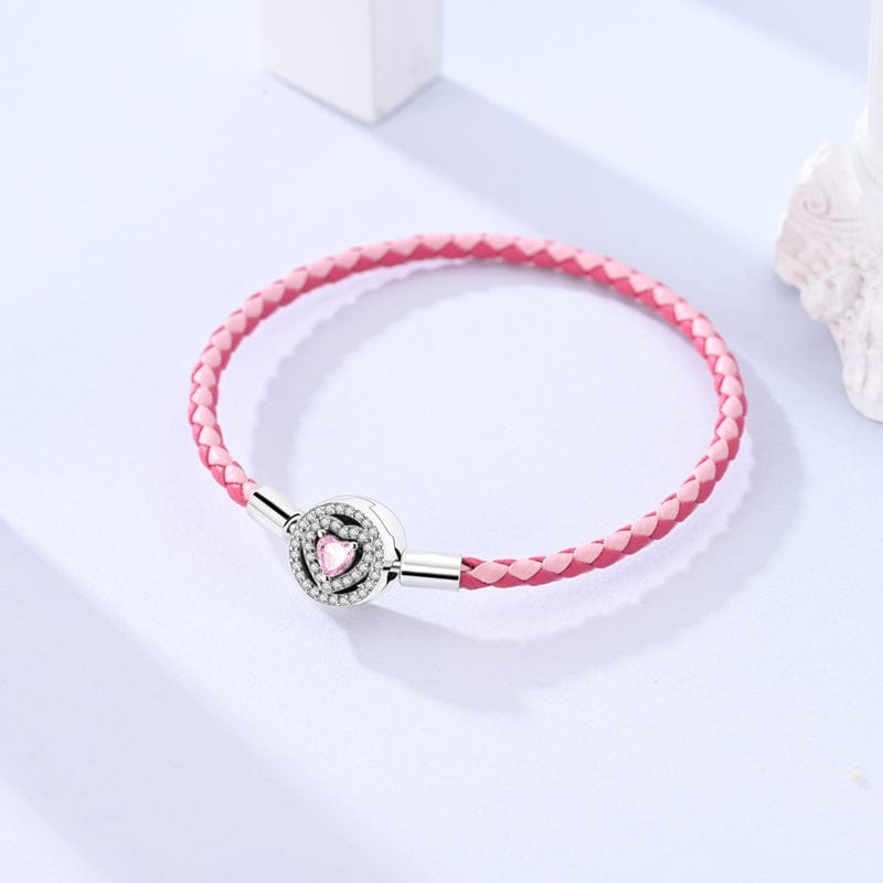 Pangama Jewelry Bracelet Pink Braided Leather Bracelet with Heart Clasp