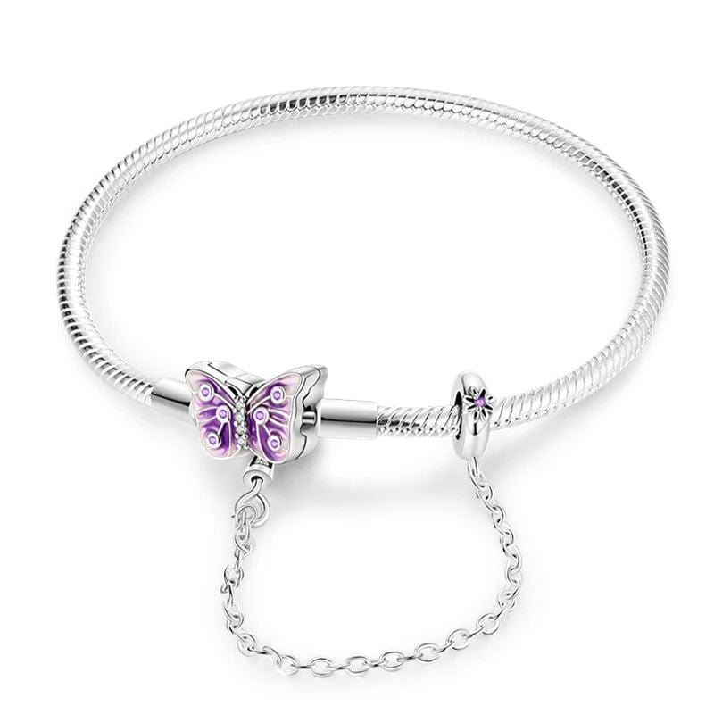 Pangama Jewelry Bracelet Purple Butterfly Charm Bracelet with Safety Chain