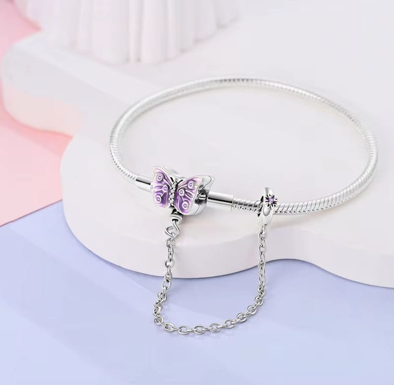 Pangama Jewelry Bracelet Purple Butterfly Charm Bracelet with Safety Chain