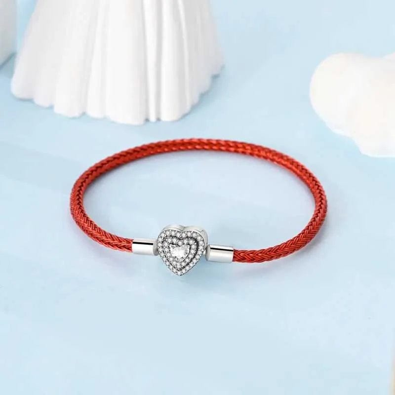 Pangama Jewelry Bracelet Red Braided Leather Bracelet with Heart Clasp