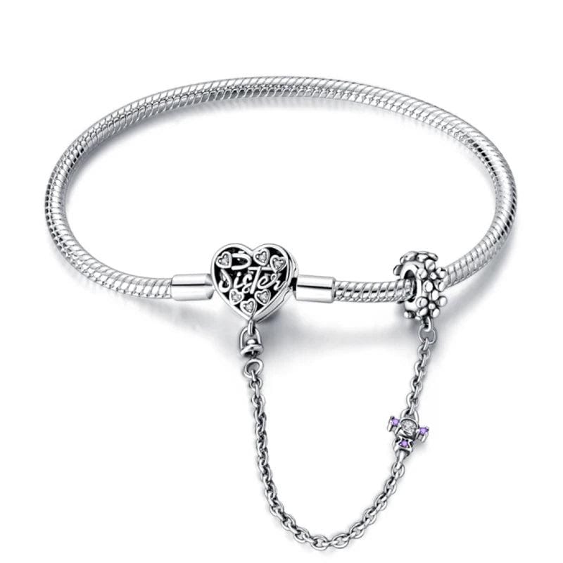 Pangama Jewelry Bracelet Sister Heart Charm Bracelet with Safety Chain