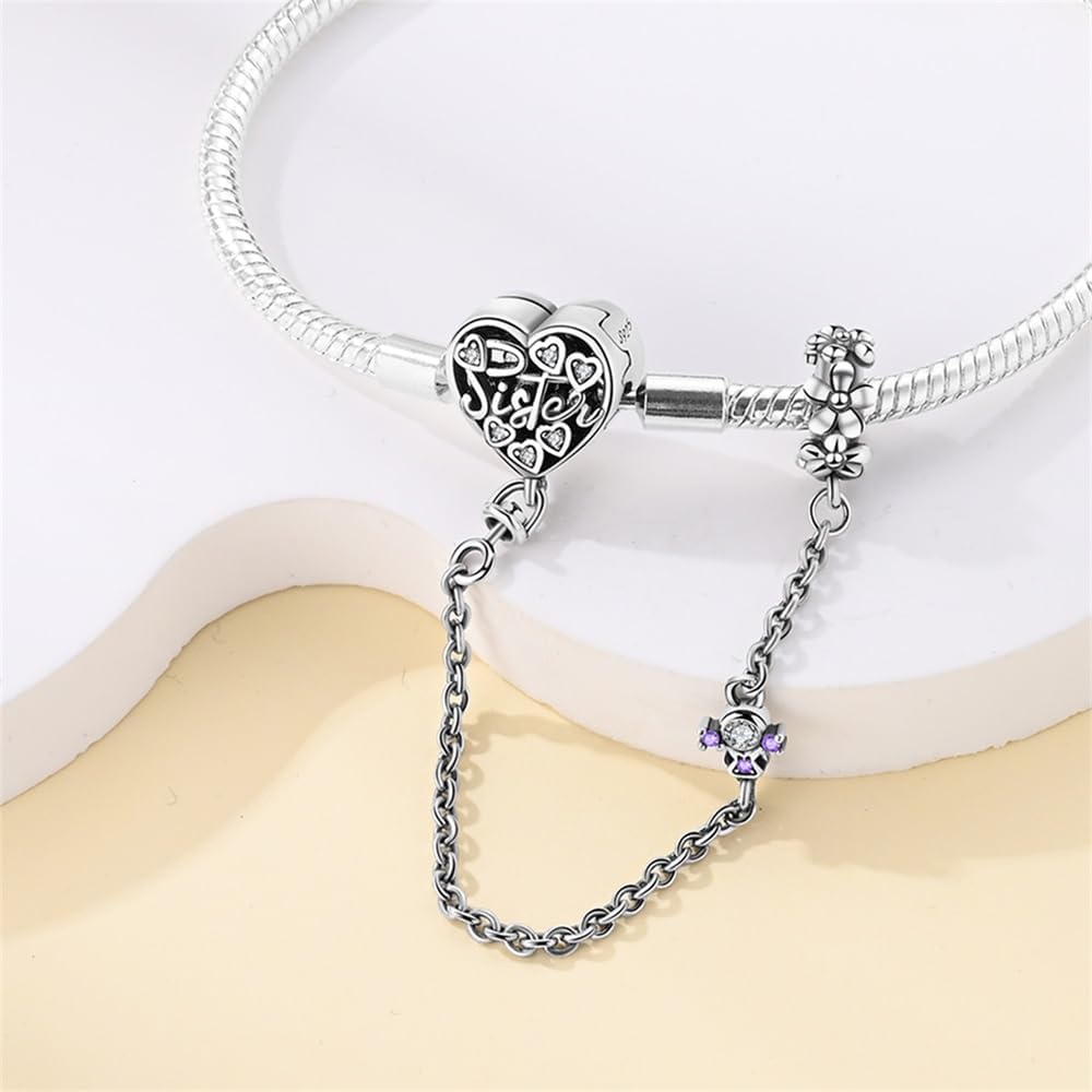 Pangama Jewelry Bracelet Sister Heart Charm Bracelet with Safety Chain