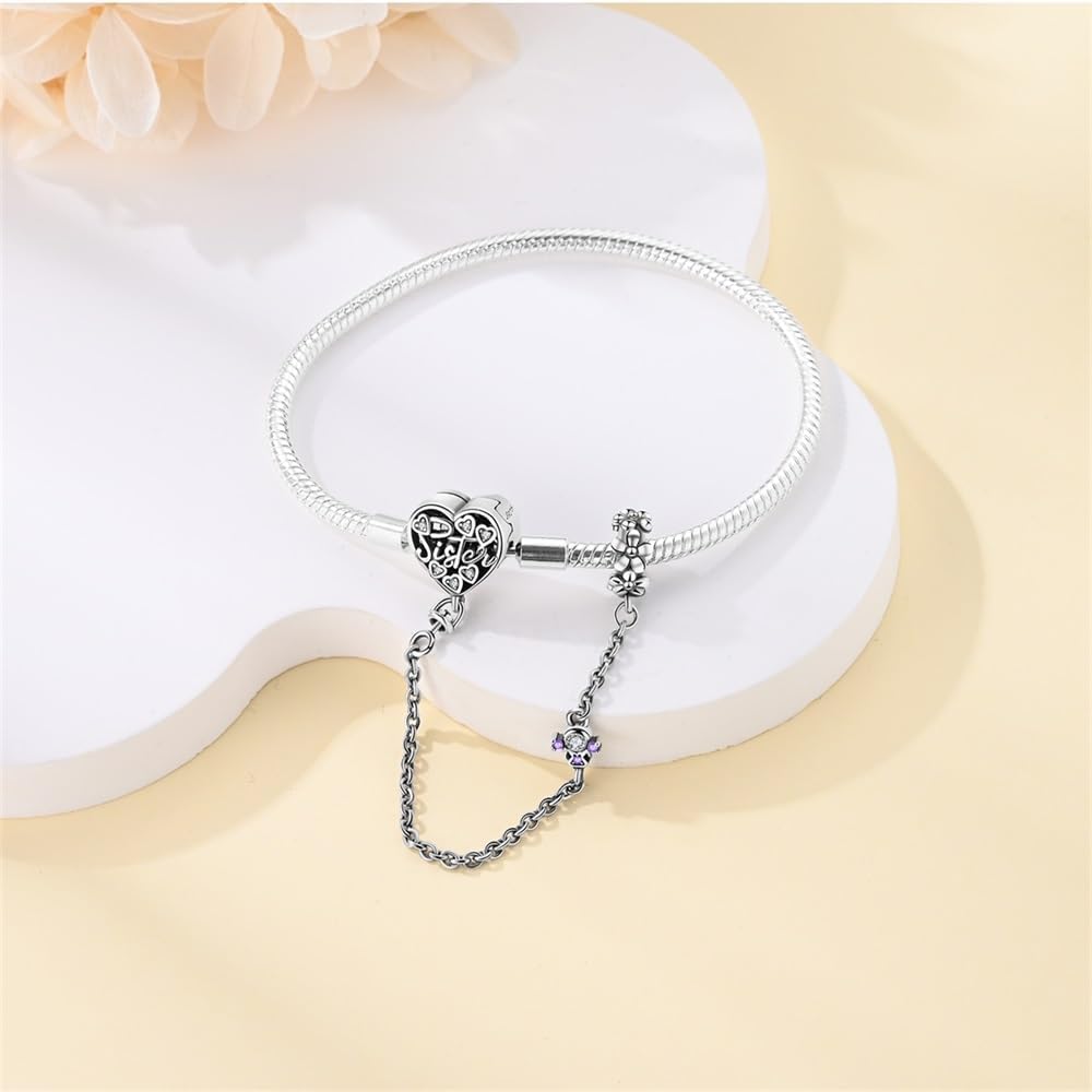 Pangama Jewelry Bracelet Sister Heart Charm Bracelet with Safety Chain