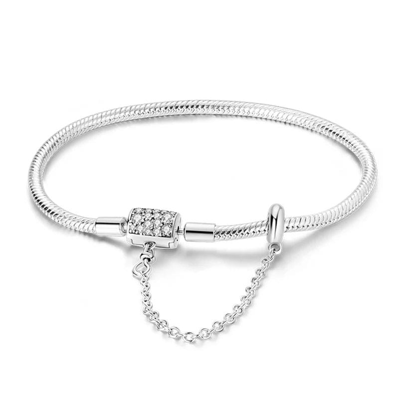 Pangama Jewelry Bracelet Sterling Silver Bracelet with Sparkling Pavé Clasp and Safety Chain