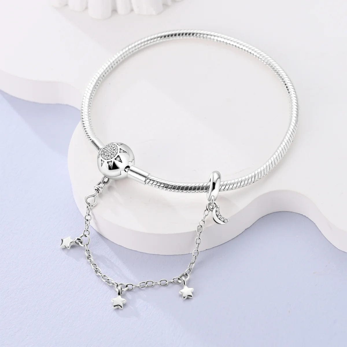 Pangama Jewelry Bracelet Sunburst Clasp Snake Chain Bracelet with Star Charm Safety Chain