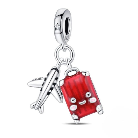 Pangama Jewelry Charm Airplane and Red Suitcase Dangle Charm