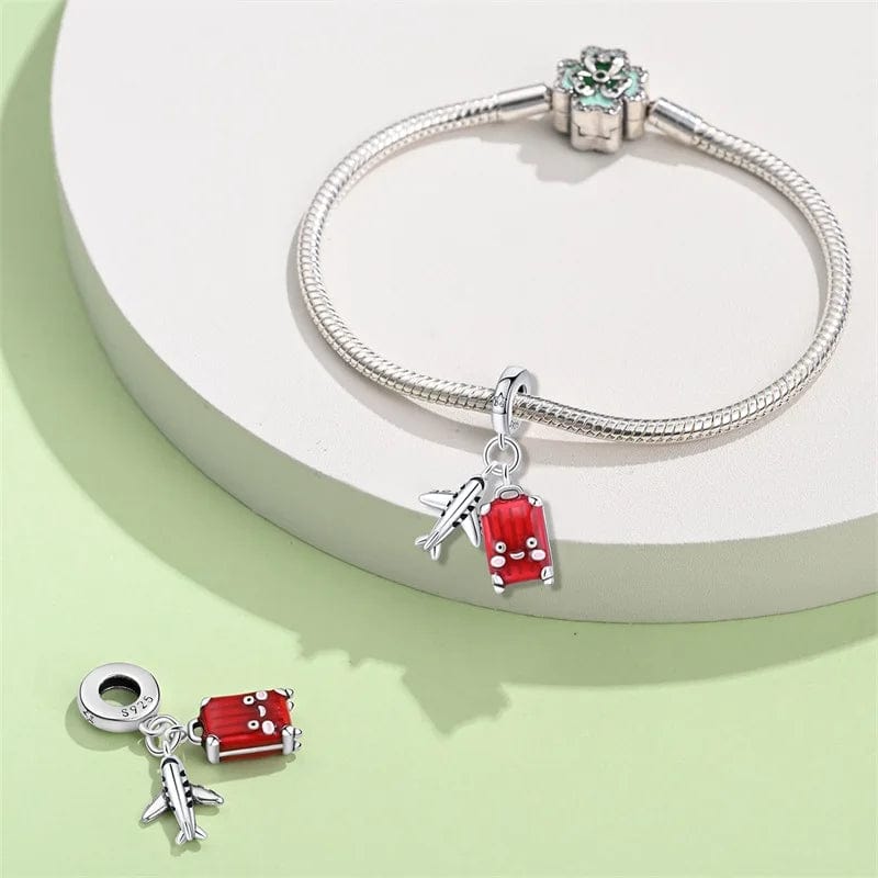 Pangama Jewelry Charm Airplane and Red Suitcase Dangle Charm