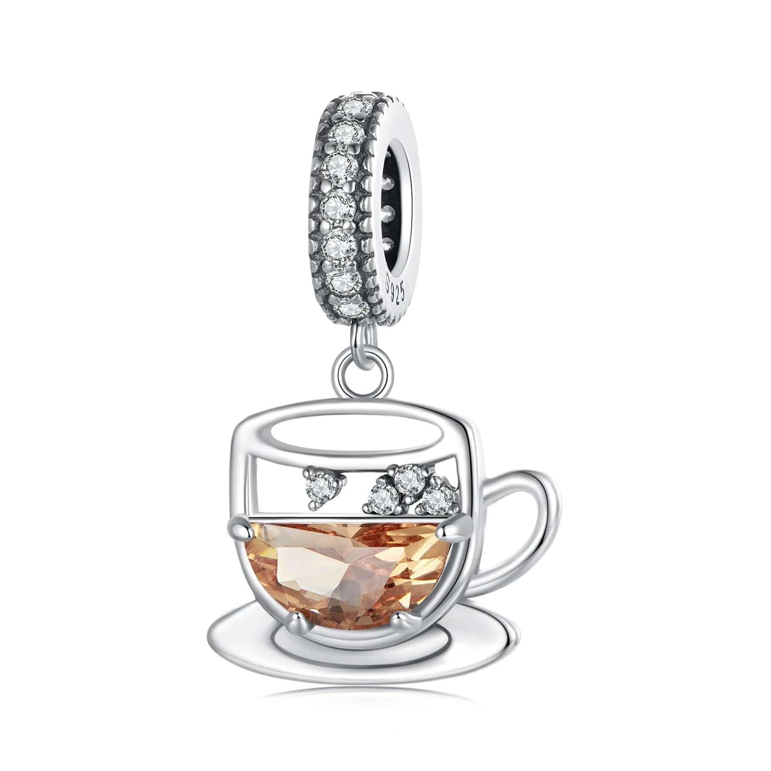 Pangama Jewelry Charm Amber Coffee Cup & Saucer Dangle Charm