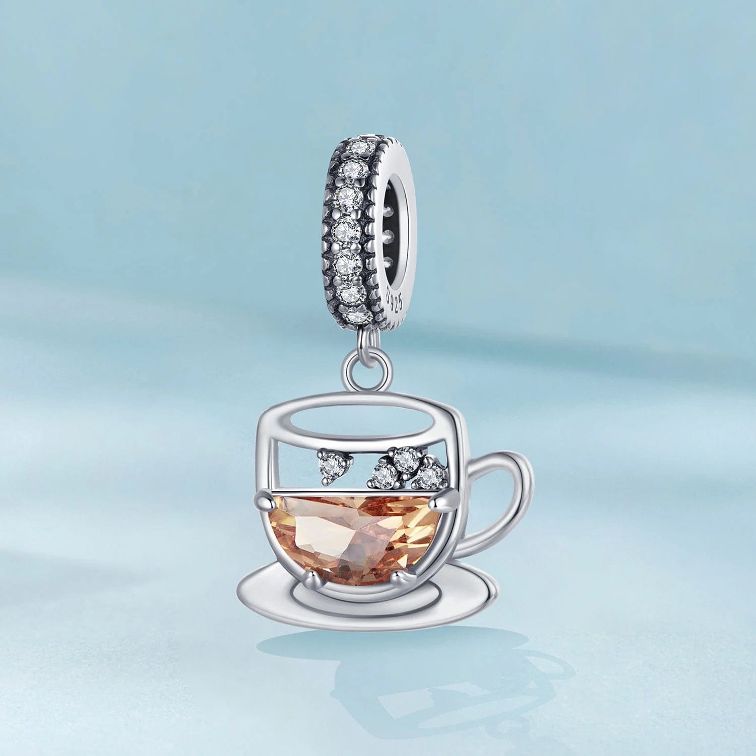 Pangama Jewelry Charm Amber Coffee Cup & Saucer Dangle Charm