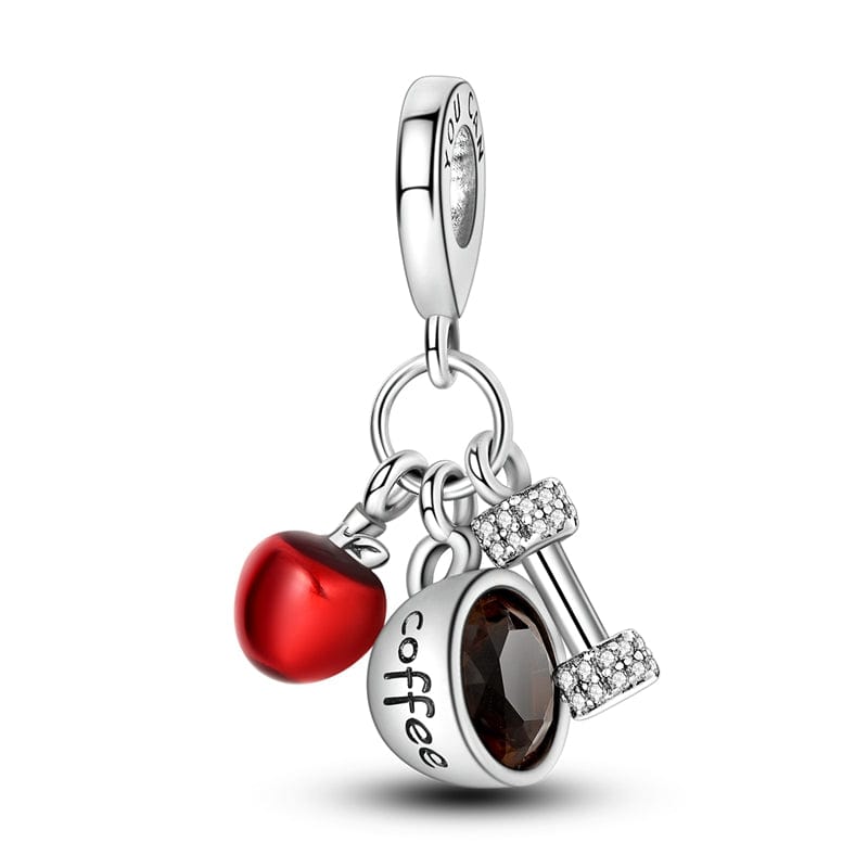 Pangama Jewelry Charm Apple, Coffee, & Dumbbell Fitness Charm