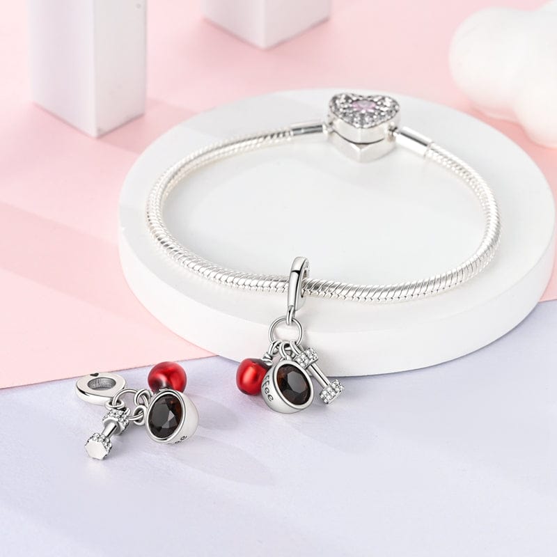 Pangama Jewelry Charm Apple, Coffee, & Dumbbell Fitness Charm