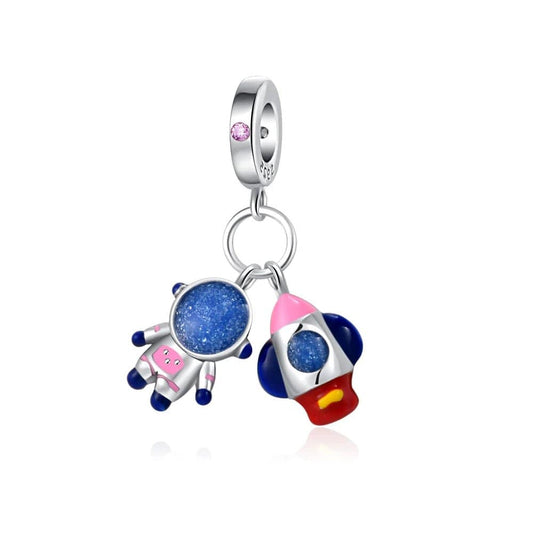 Pangama Jewelry Charm Astronaut and Rocket Space Ship Dangle Charm