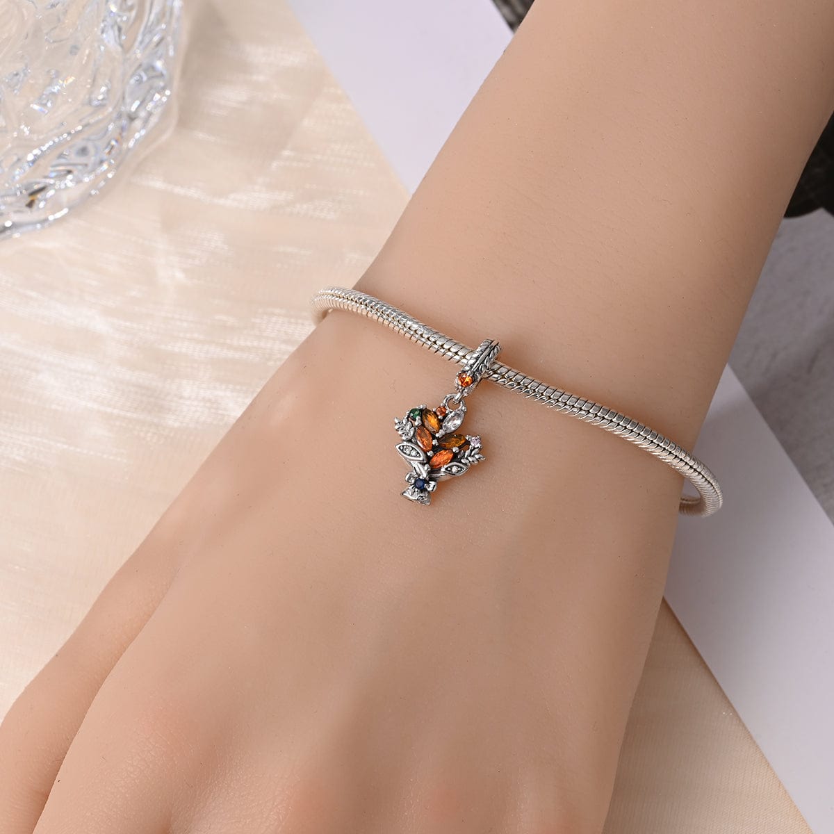 Pangama Jewelry Charm Autumn Flower Bouquet Bracelet Charm