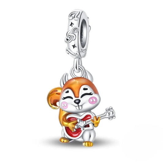 Pangama Jewelry Charm Autumn Squirrel Musician Guitar Charm